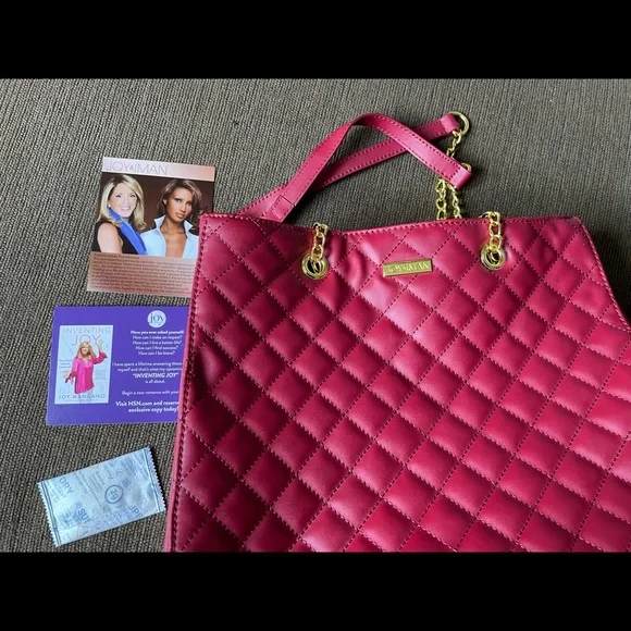 JOY & IMAN Satchel Diamond Quilted Leather Bag Red - Picture 5 of 13